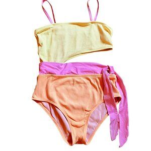 L*Space Colorblock Cut-Out One Piece Swimsuit Pink Tie Detail Size 12 💕🌞